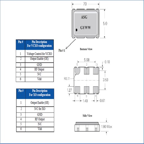 ASG-C-V-B-200.000MHZ,ASG-C压控有源晶振,7050贴片晶振