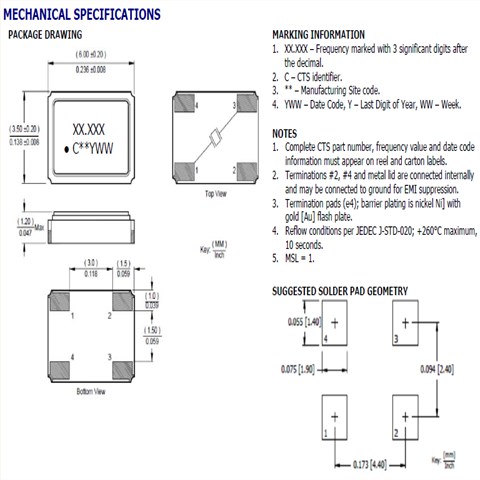 406C35B12M28800,6035陶瓷晶振,CTS贴片晶振